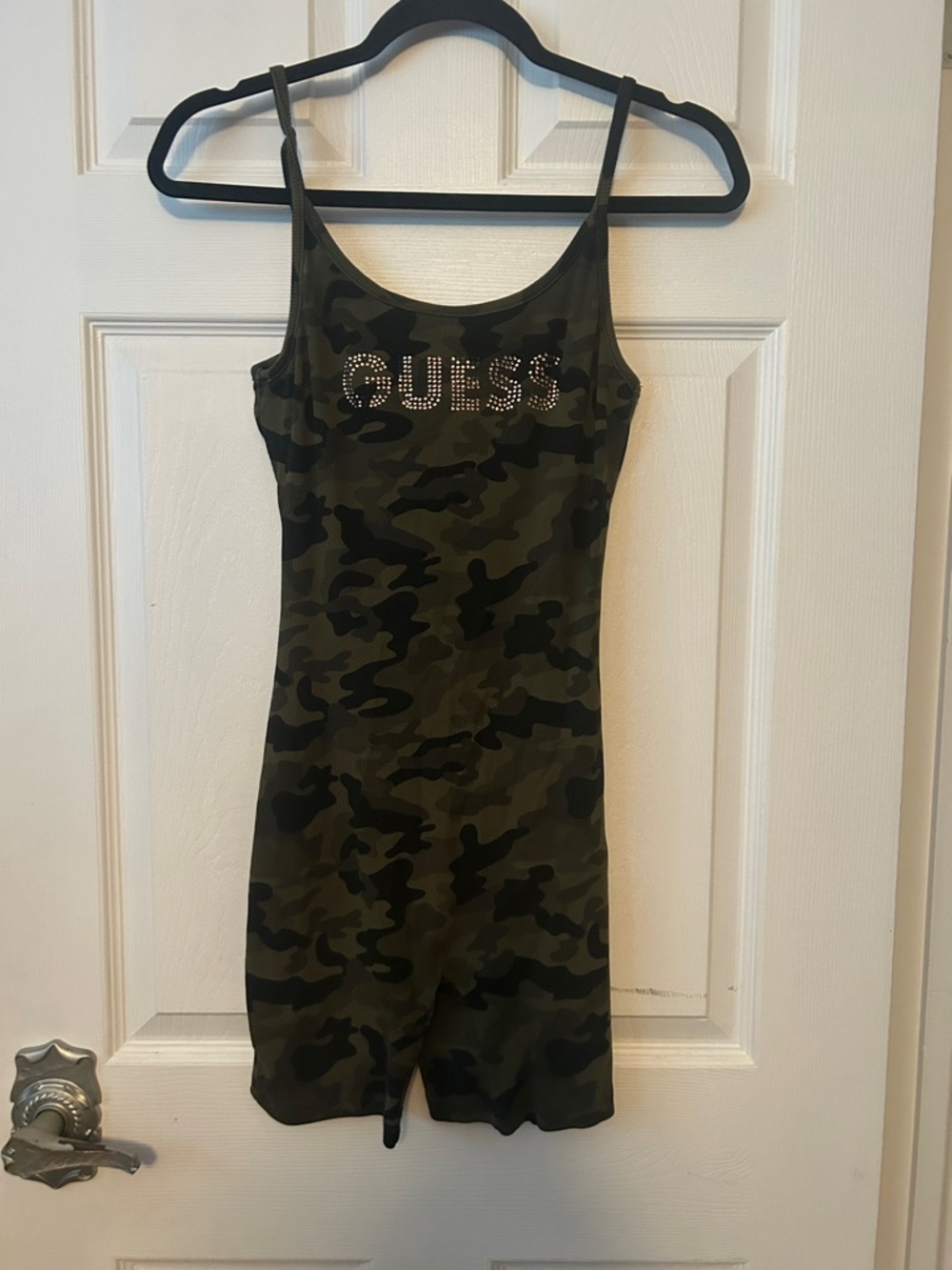 Guess Olive Green Camo Rhinestone Logo Romper